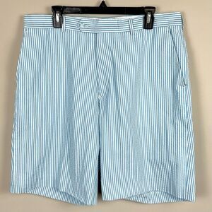 Seersucker Stripe Golf Shorts Turquoise Flat Front Sz 36 Afazzy Preppy Summer